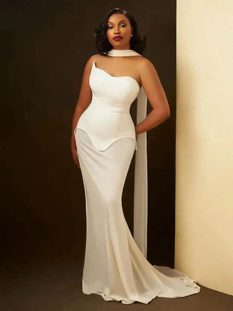 White Strapless Mesh Maxi Bandage Dress VestiVogue WHITE L