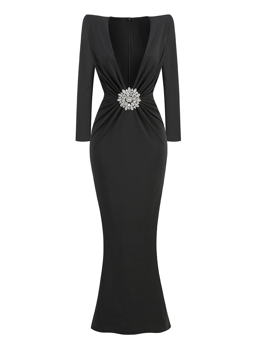 Long Sleeve Crystal Detail Maxi Dress for Women VestiVogue  