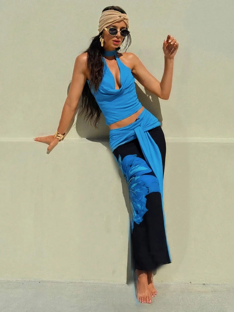 Halter Backless 2-Piece Tie Tassel Vacation Set VestiVogue