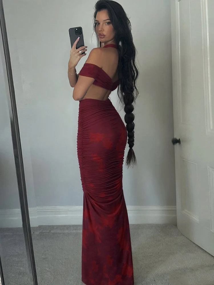 Halter One-Shoulder Mini Top & Hollow Long Skirt Set VestiVogue