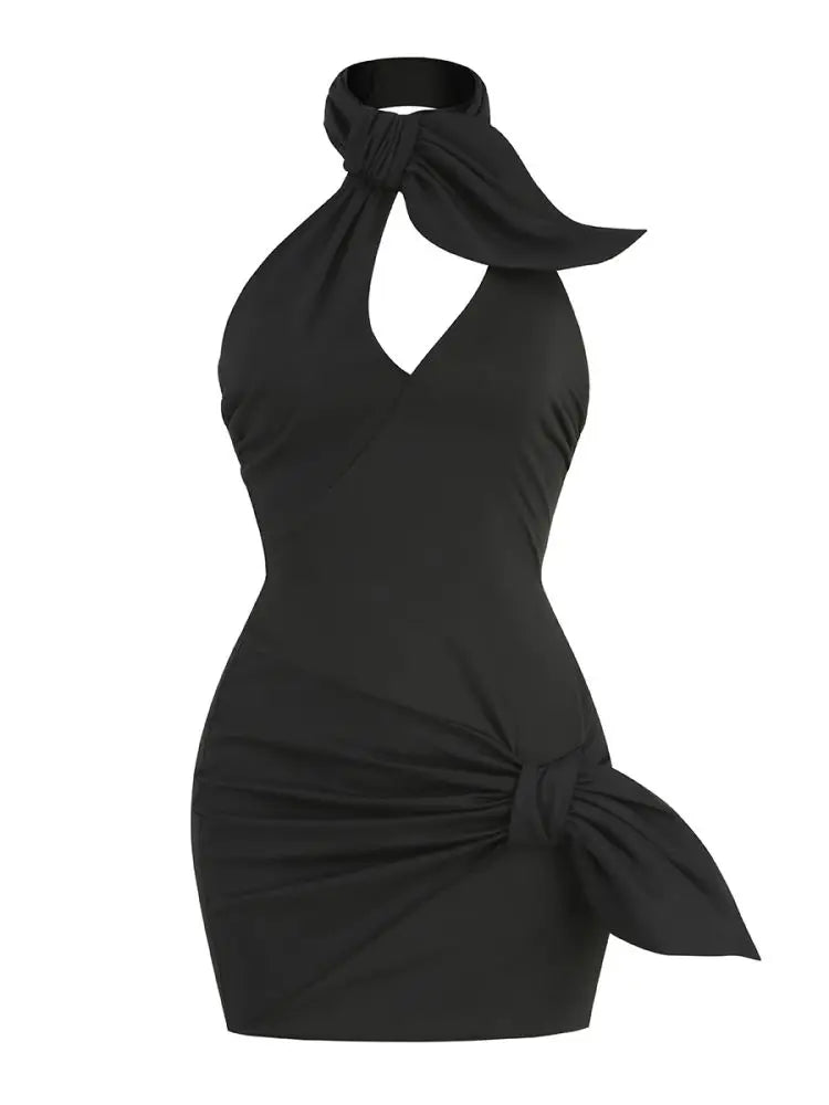 Black Cotton Backless dress VestiVogue  