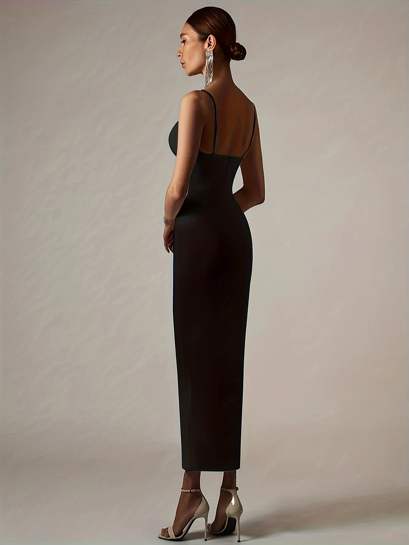 Black Bandage Midi Dress with Spaghetti Straps VestiVogue