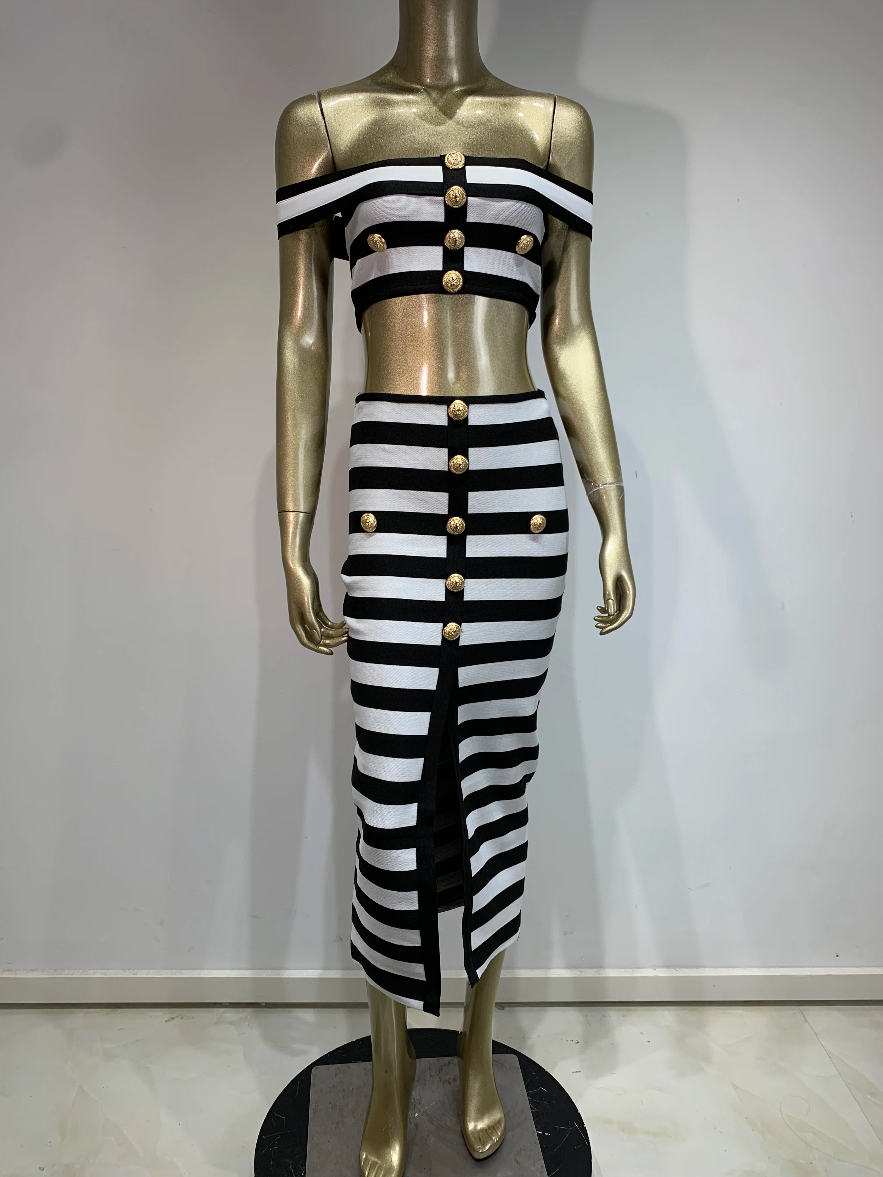 Sexy Striped Jacquard Bandage Skirt Suit VestiVogue  