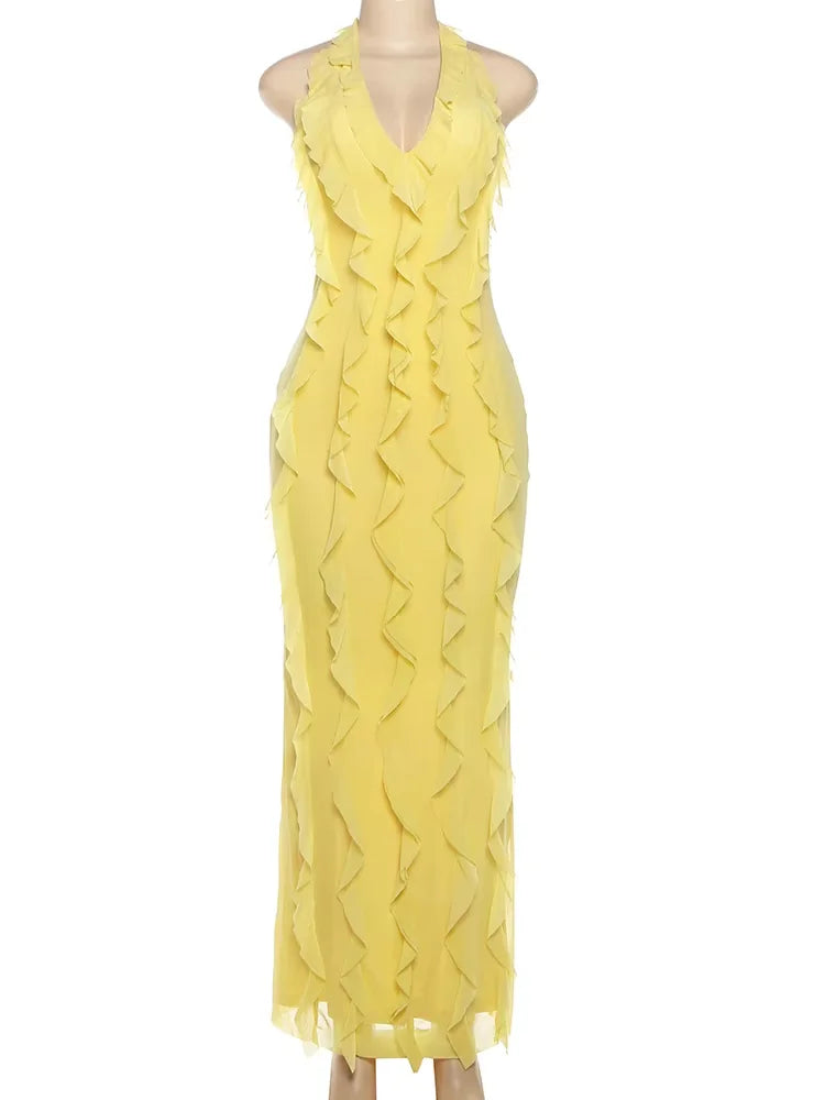 Halter Neck Backless Bodycon Dress with Lace-Up Detail VestiVogue