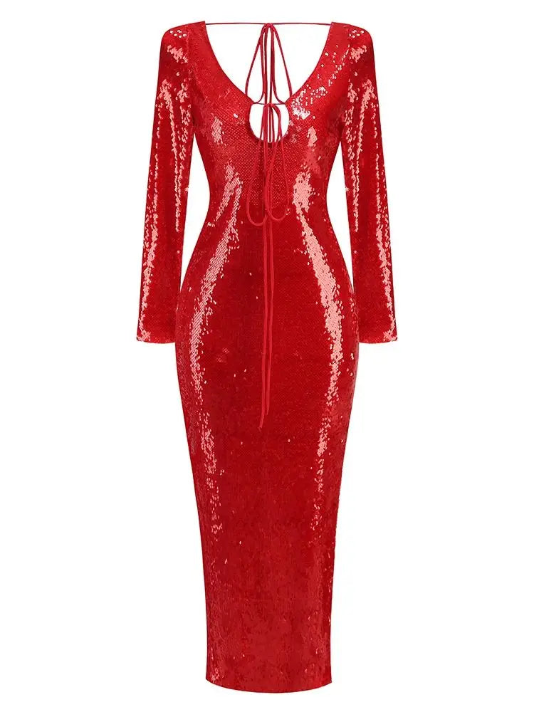 Stunning Red Sequined Bodycon Dress VestiVogue