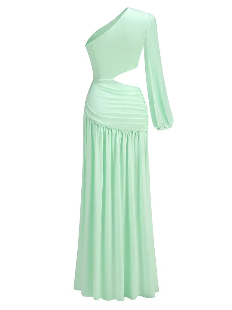 One Shoulder Ruched Maxi Dress VestiVogue