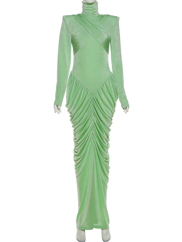 Backless Peach Turtleneck Dress with Full Sleeves VestiVogue