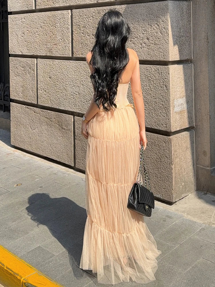 Elegant Lace Corset & Mesh Skirt 2-Piece Set VestiVogue