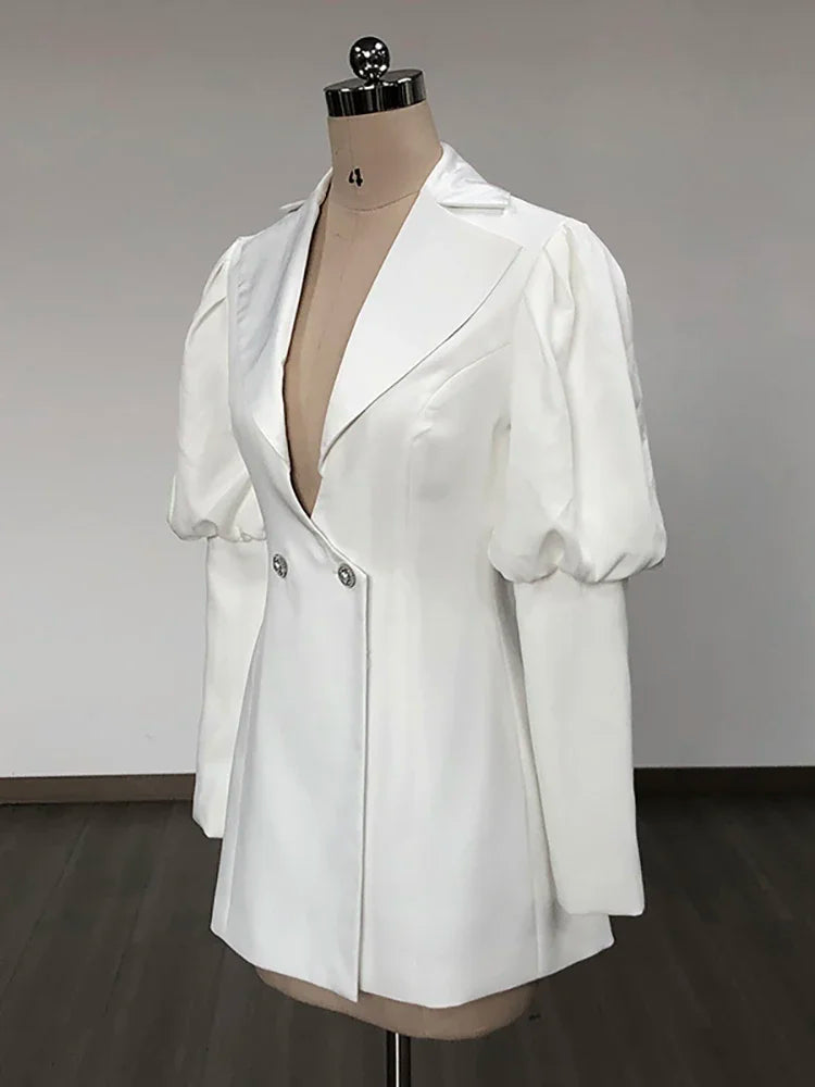 V-Neck Puff Sleeve blazer dress VestiVogue