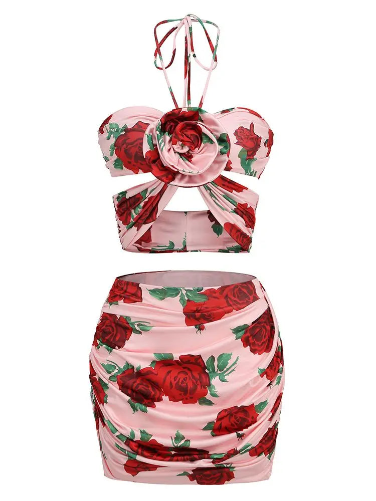 2 Pieces Set Floral Mini Bodycon Skirt Suit VestiVogue MULTI XS