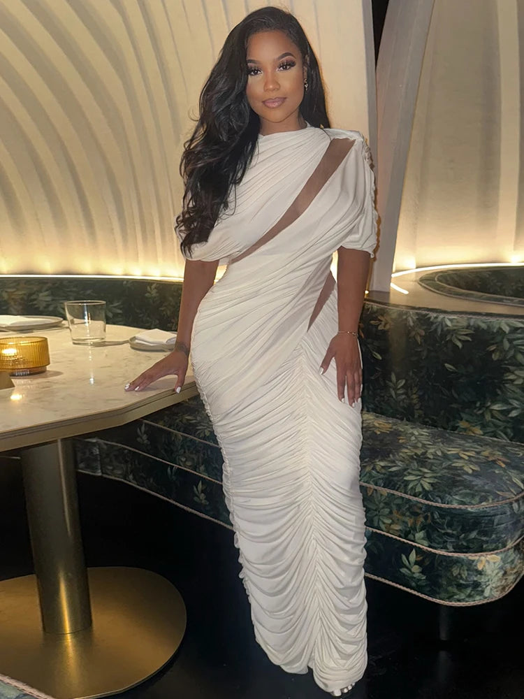 Midnight Hollow Mesh Ruched Dress VestiVogue