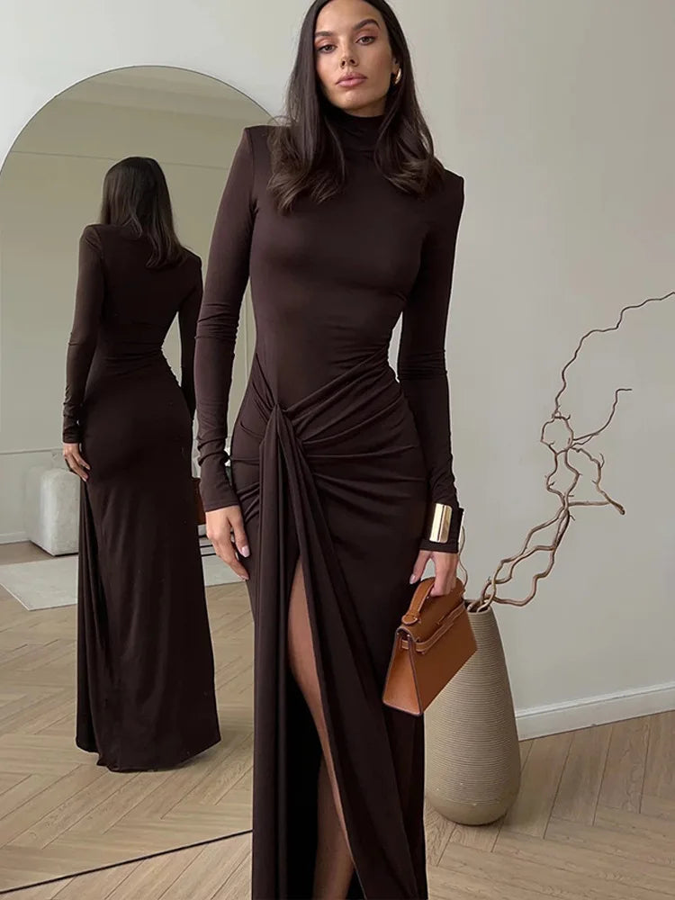 Long Sleeve Bodycon Evening Dress with Split VestiVogue black M