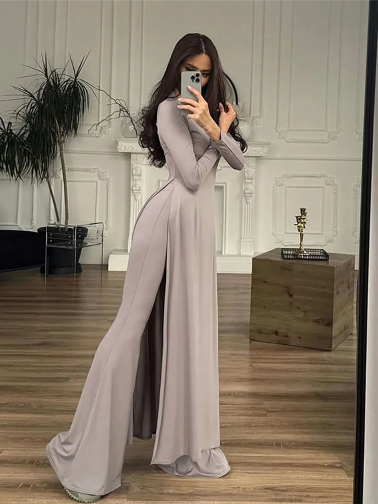 Elegant 2-Piece Maxi Dress and Straight Pants Set VestiVogue