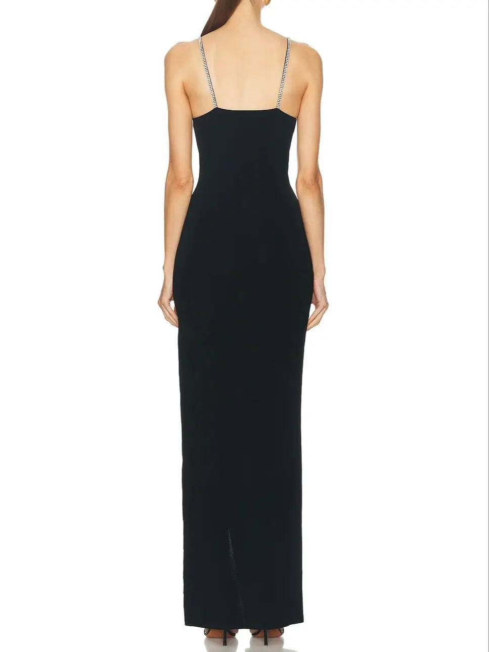 Elegant Sleeveless Black Bandage Dress with Crystal Detail VestiVogue  