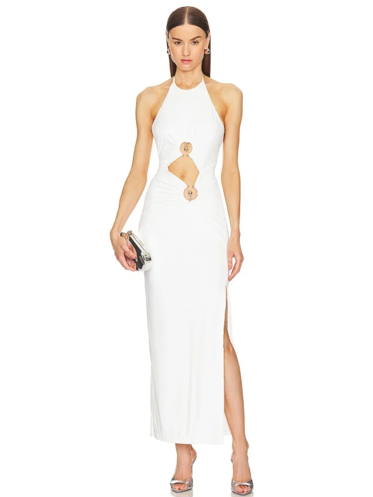 White Halter Cut Out Long Gown VestiVogue WHITE L