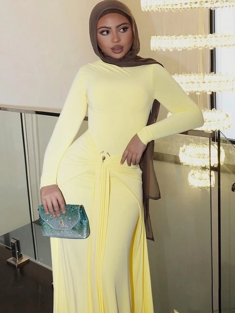 Ruched Full Sleeve Maxi Dress VestiVogue