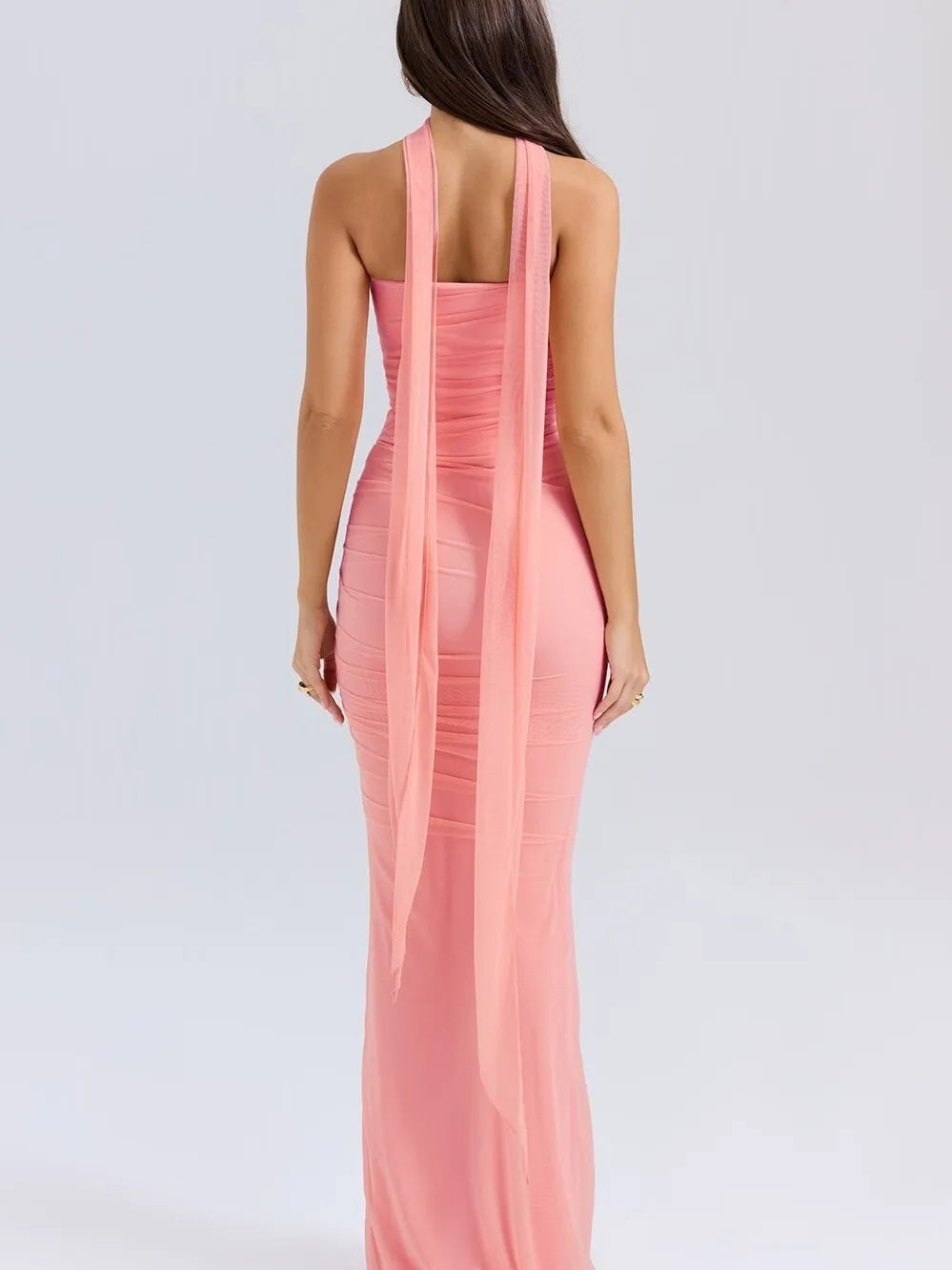 Elegant Mesh Patchwork Strapless Two-Piece Evening Dress VestiVogue Pink M