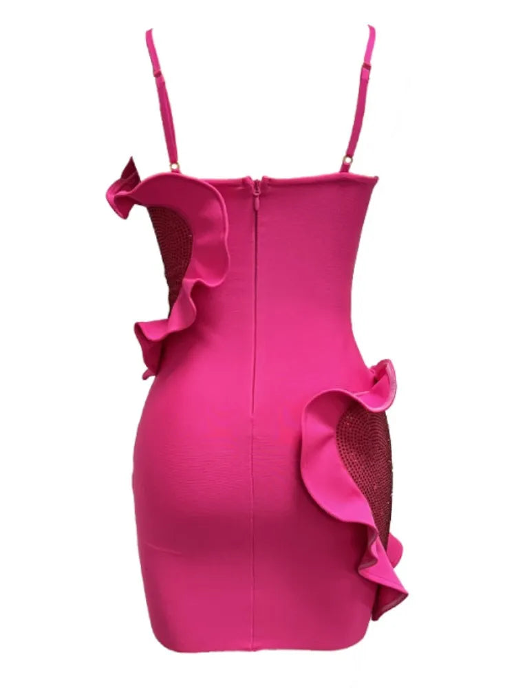 Pink Diamond Ruffle Mini Bandage Dress VestiVogue  