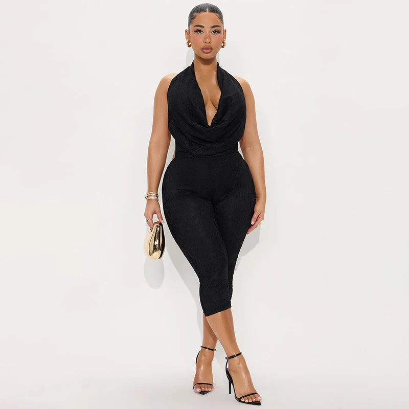 Luxe Lace Patchwork Backless Jumpsuit VestiVogue Black S