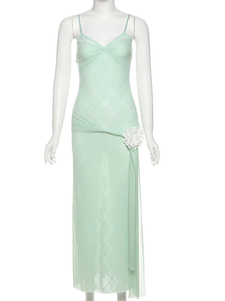 3D Floral Ruched Backless Long Dress VestiVogue