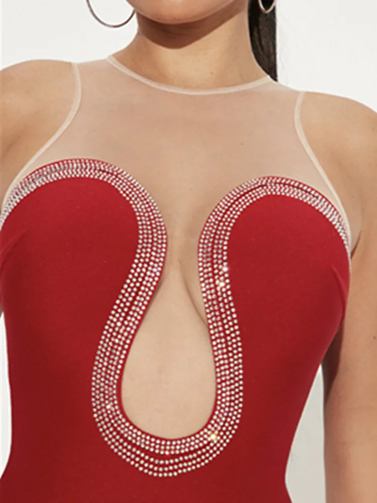 Sexy Red Diamonds Sparkly Bandage Dress for Women VestiVogue  