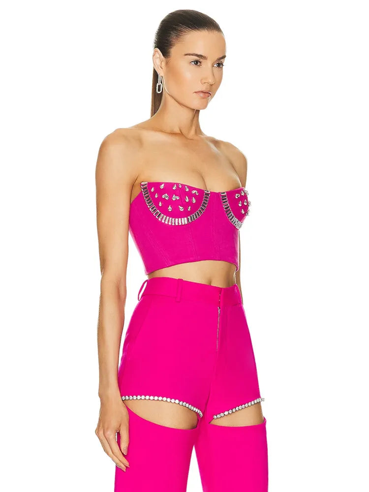 Pink Beaded Two-Piece Set VestiVogue