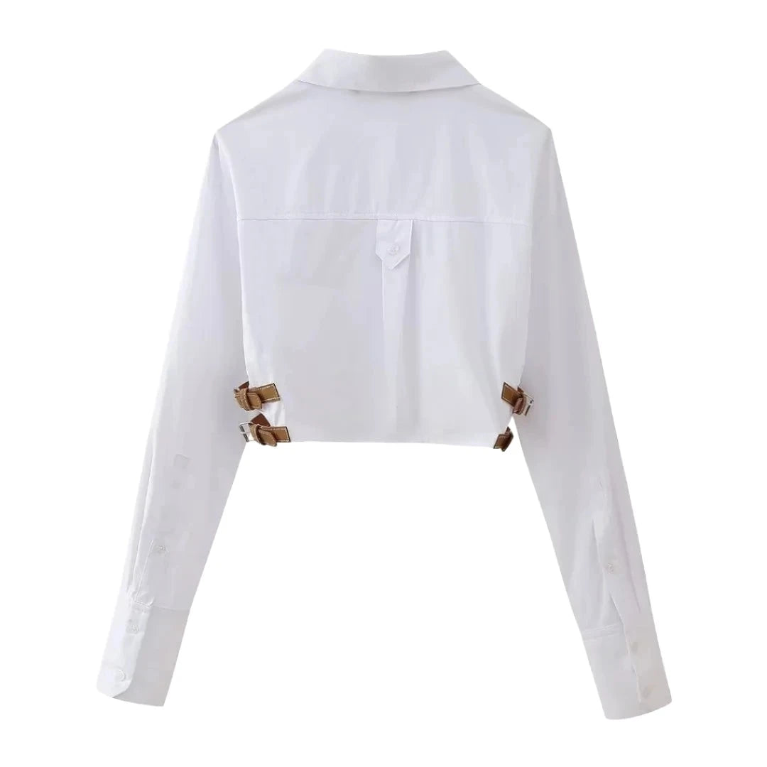 Stylish Belt Crop Shirt with Buttons VestiVogue  
