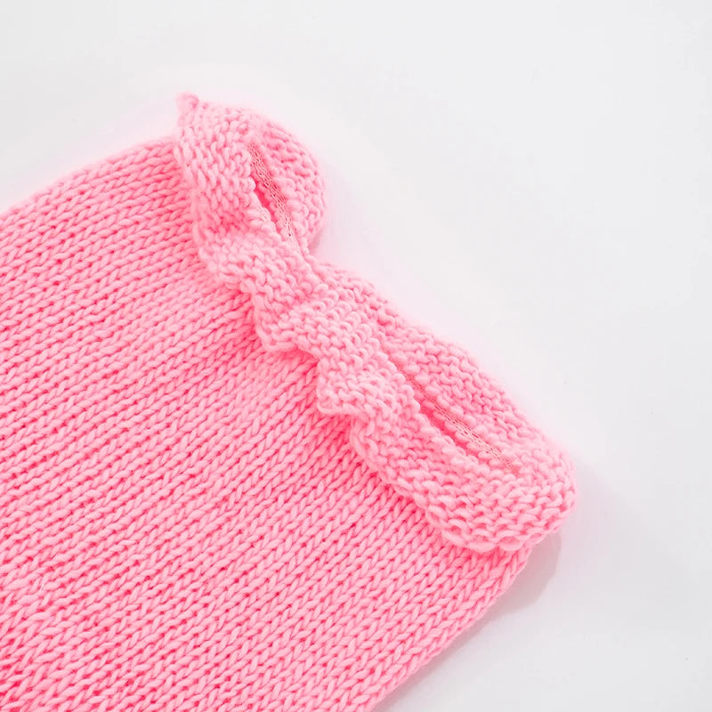 Strapless Backless Woolen Knit Mini Dress with Tassel Detail VestiVogue