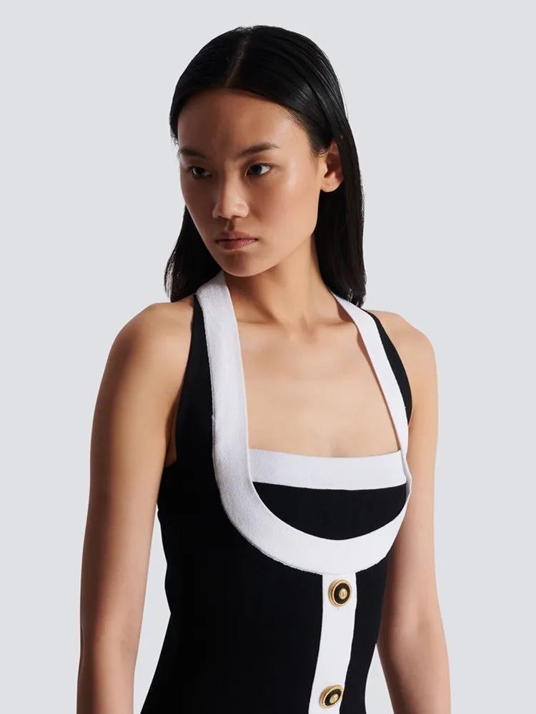 Backless Halter Bodycon Mini Dress in Classic Black VestiVogue