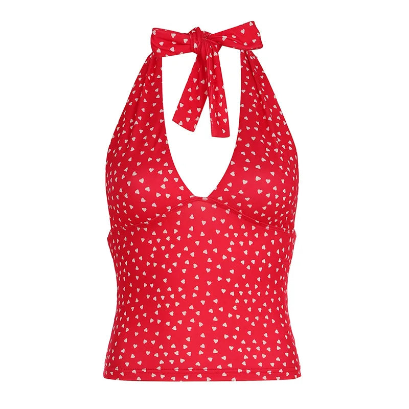 Captivating Backless Polka Dot Halter Tank Top VestiVogue Red M