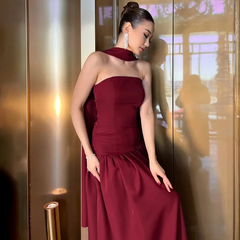 Strapless Back Lace Up Long Evening Dress VestiVogue