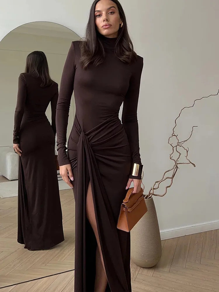 Long Sleeve Bodycon Evening Dress with Split VestiVogue  