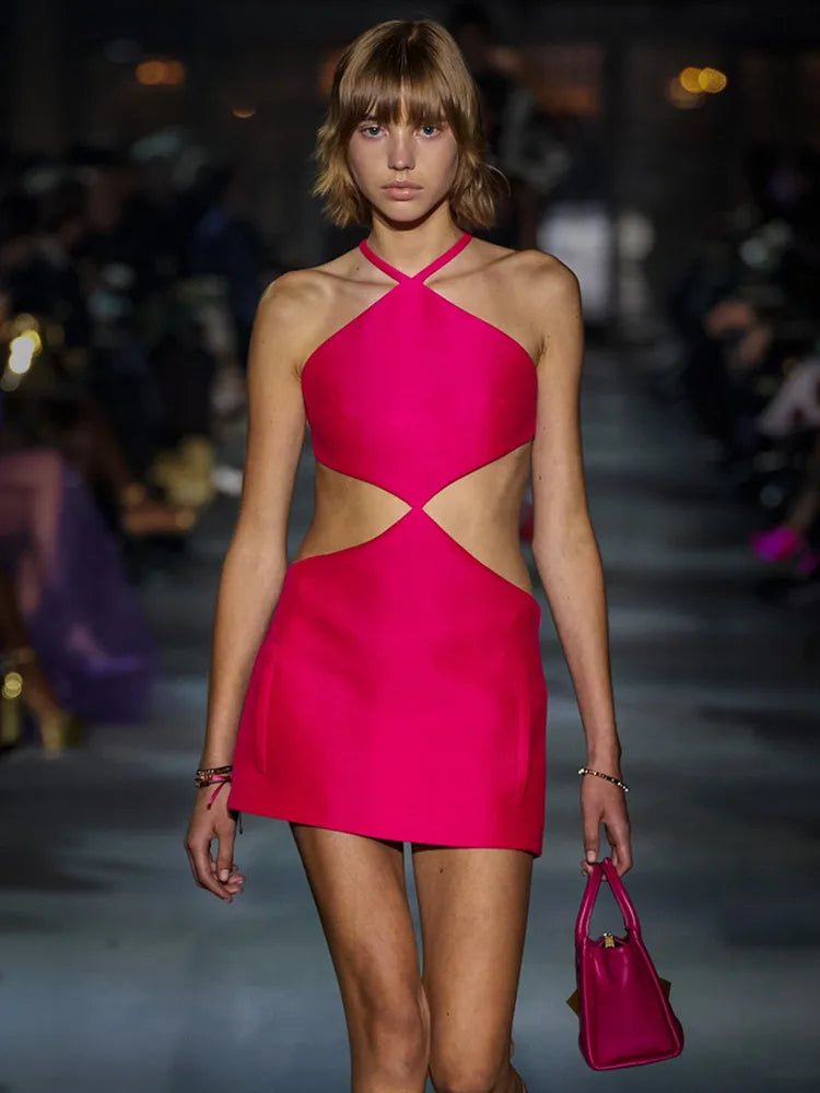 Hot Pink Backless Mini Bodycon Dress VestiVogue  