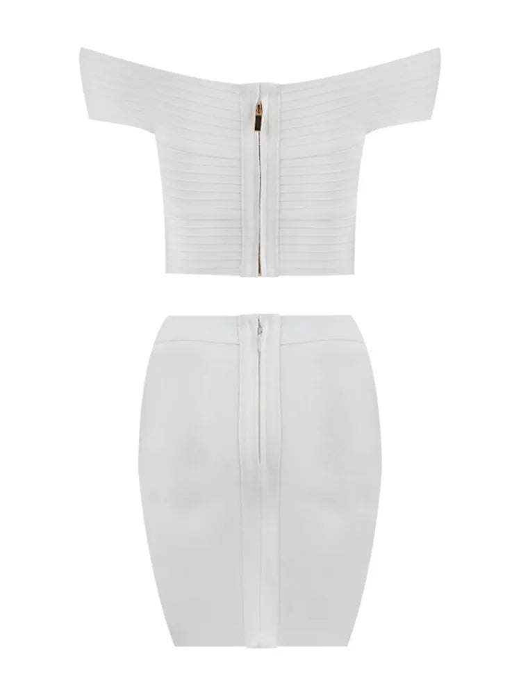 White Off-The-Shoulder Bandage Mini Dress VestiVogue