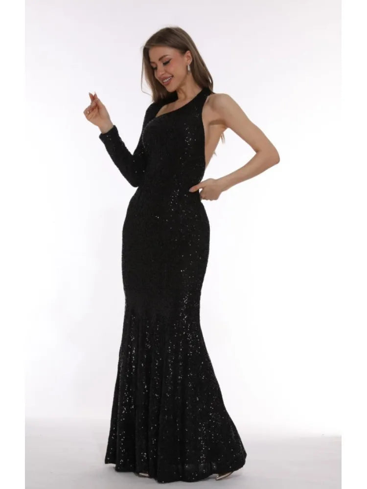 Sparkly Black Bodycon Maxi Dress VestiVogue