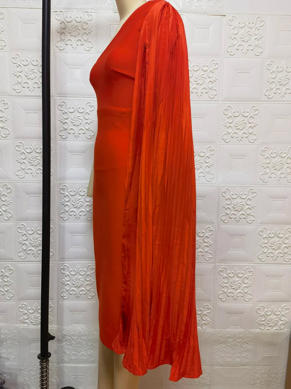 One-Shoulder Orange Bodycon Midi Dress VestiVogue