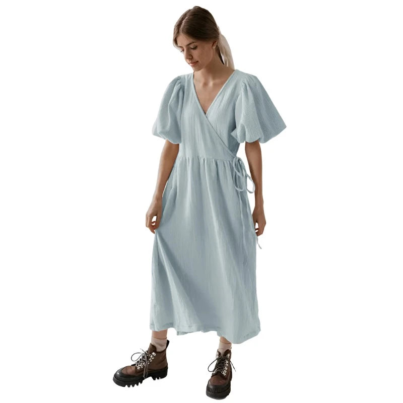 Short Sleeve summer Dress VestiVogue blue One Size