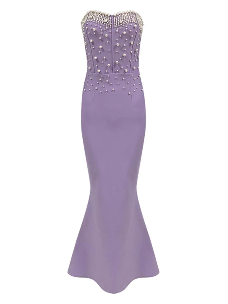 Strapless Beaded Bodycon Bandage Dress VestiVogue Lavender M