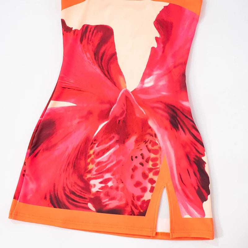 Elegant Floral Strapless Slit Dress for Effortless Summer Style VestiVogue