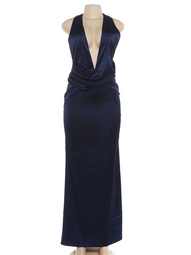 Backless Peach Sequin Halter Bodycon Dress