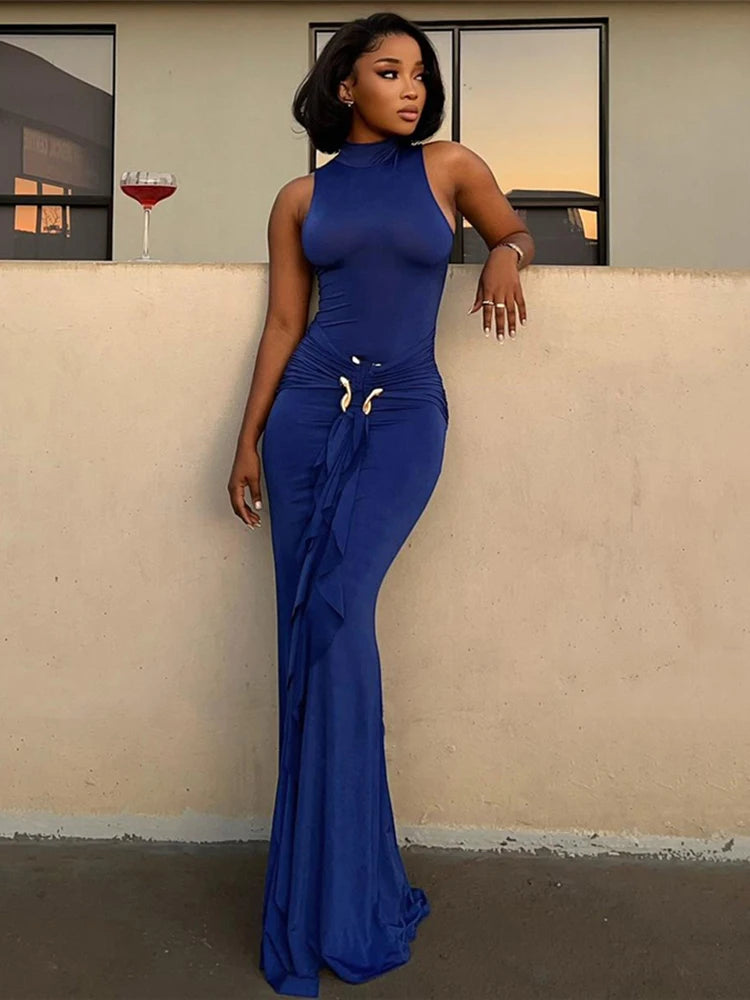 Elegant Turtleneck Sleeveless Bodycon Dress with Sequins VestiVogue