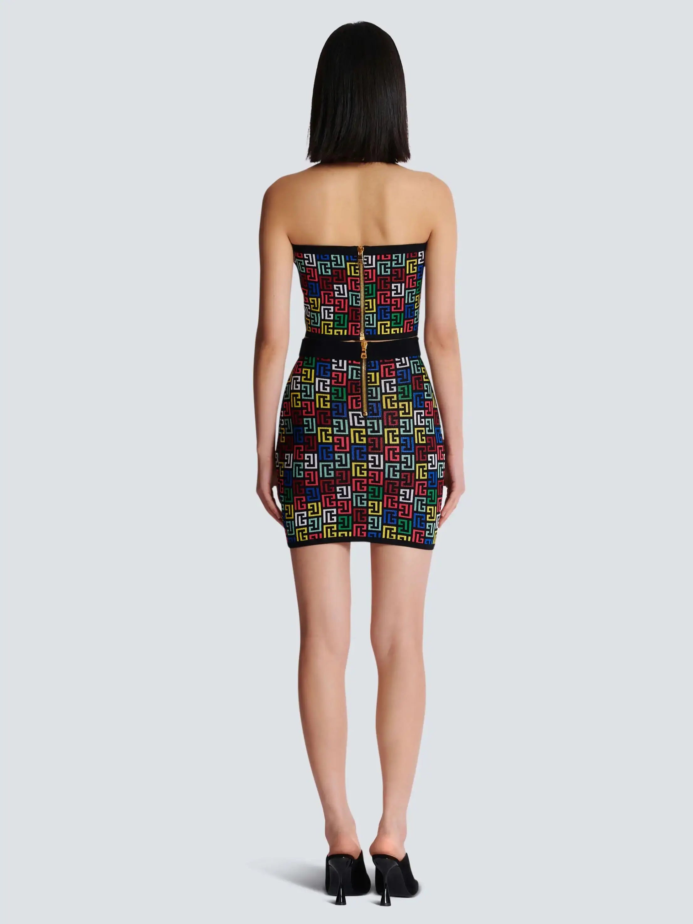 Colourful Jacquard Mini Bandage Skirt Set VestiVogue  