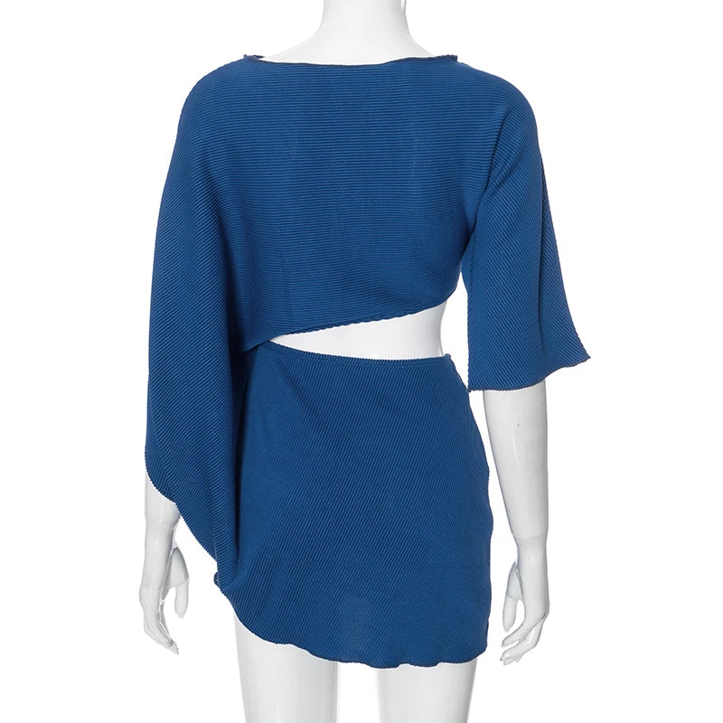 Chic Mini Wrap Dress with O-Neck and Hollow-Out Details VestiVogue