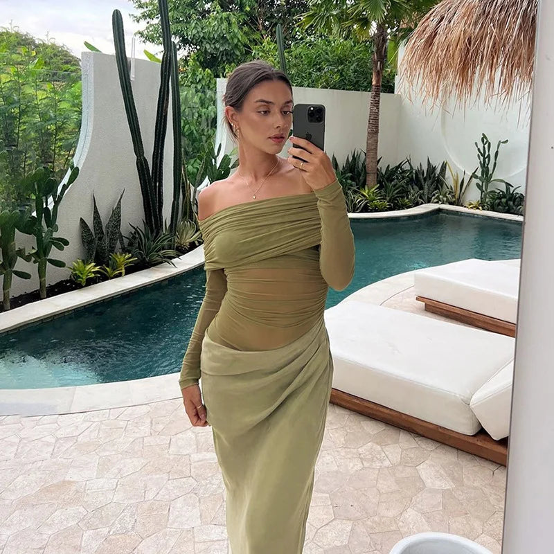 Elegant Backless Mesh Maxi Dress VestiVogue