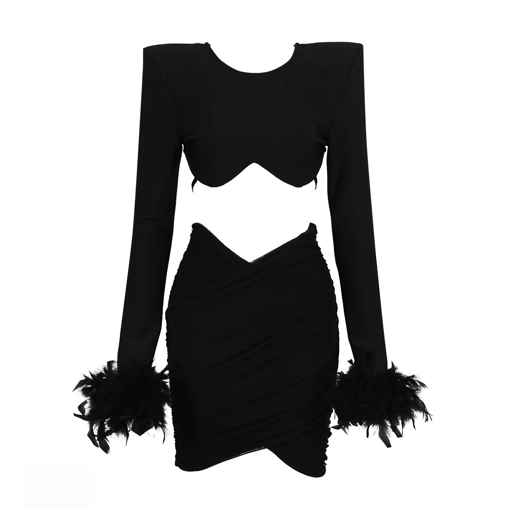 Feathered Waist cut Out Bodycon Mini Dress VestiVogue