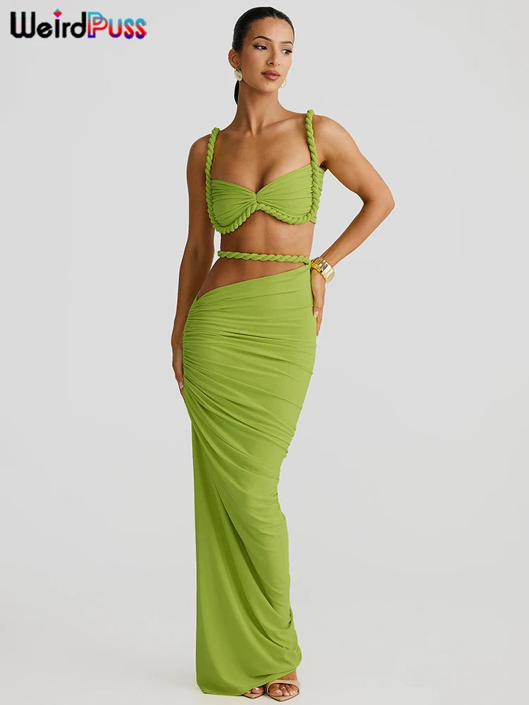 Square Collar Bra and Maxi Skirt Set VestiVogue