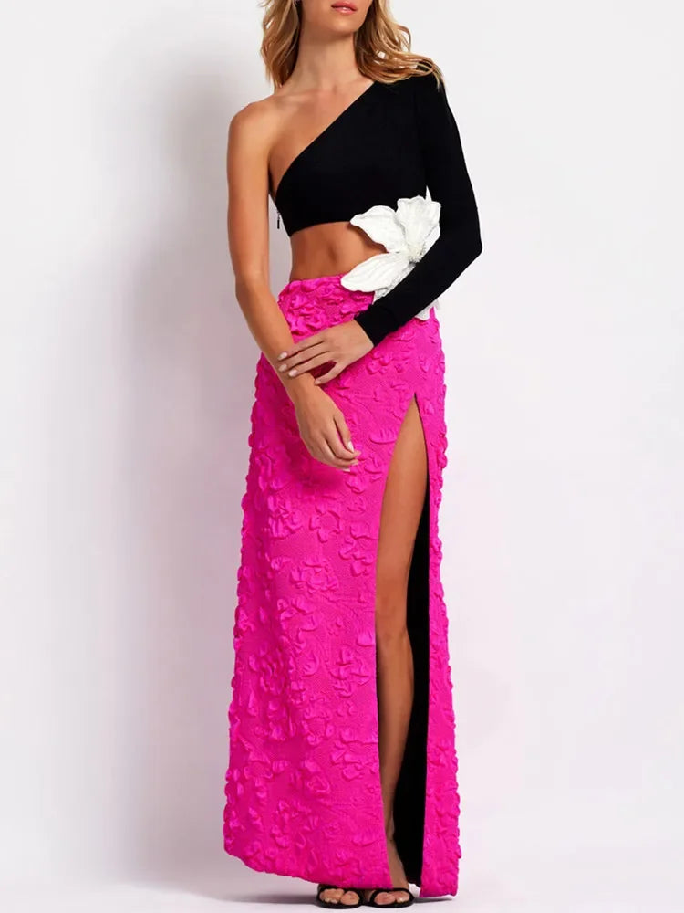 Elegant One-Shoulder Beaded Maxi Bodycon Dress VestiVogue  