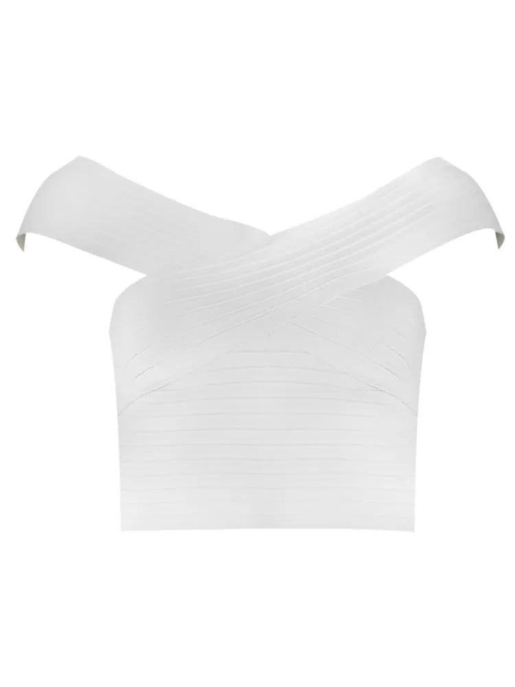 White Off-The-Shoulder Bandage Mini Dress VestiVogue