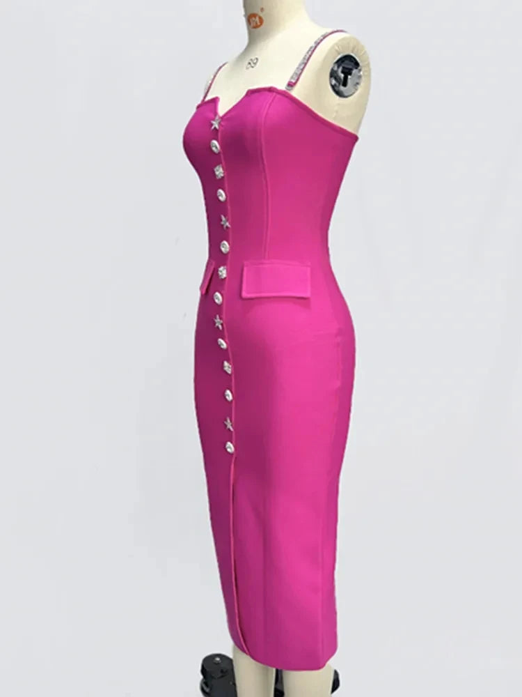 Sleeveless Hot pink Midi Bandage Dress VestiVogue  