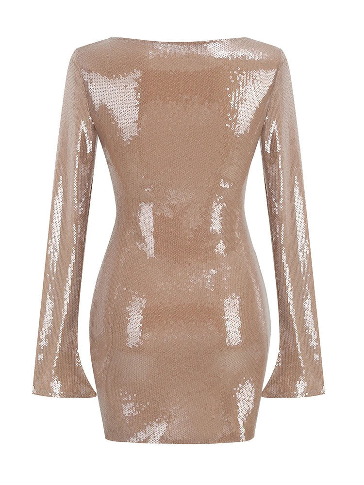 V-Neck Sequin Bodycon Mini Dress for Elegant Nights VestiVogue